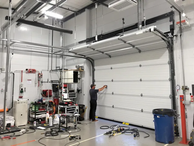 Waxhaw Garage Door Repair certified technician performing commercial door repair at a Waxhaw business facility