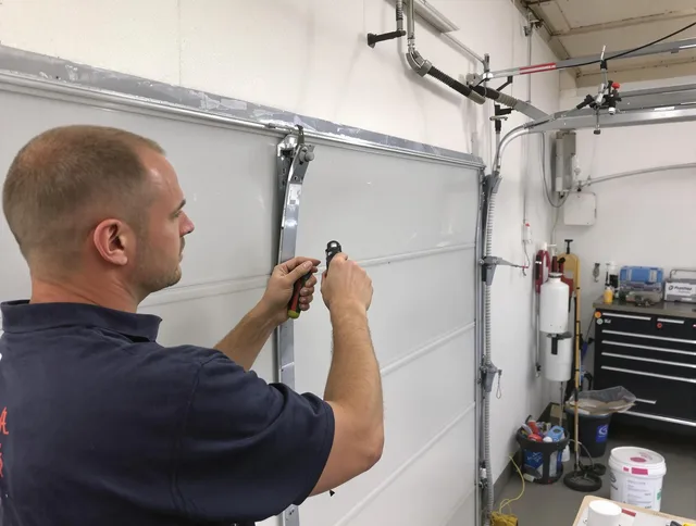 Before and after garage door dent repair by Waxhaw Garage Door Repair in Waxhaw