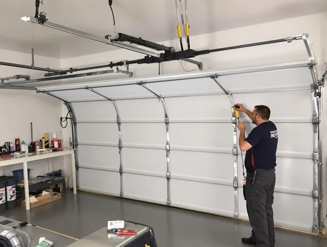 Waxhaw Garage Door Repair certified technician performing overhead door system repair in Waxhaw